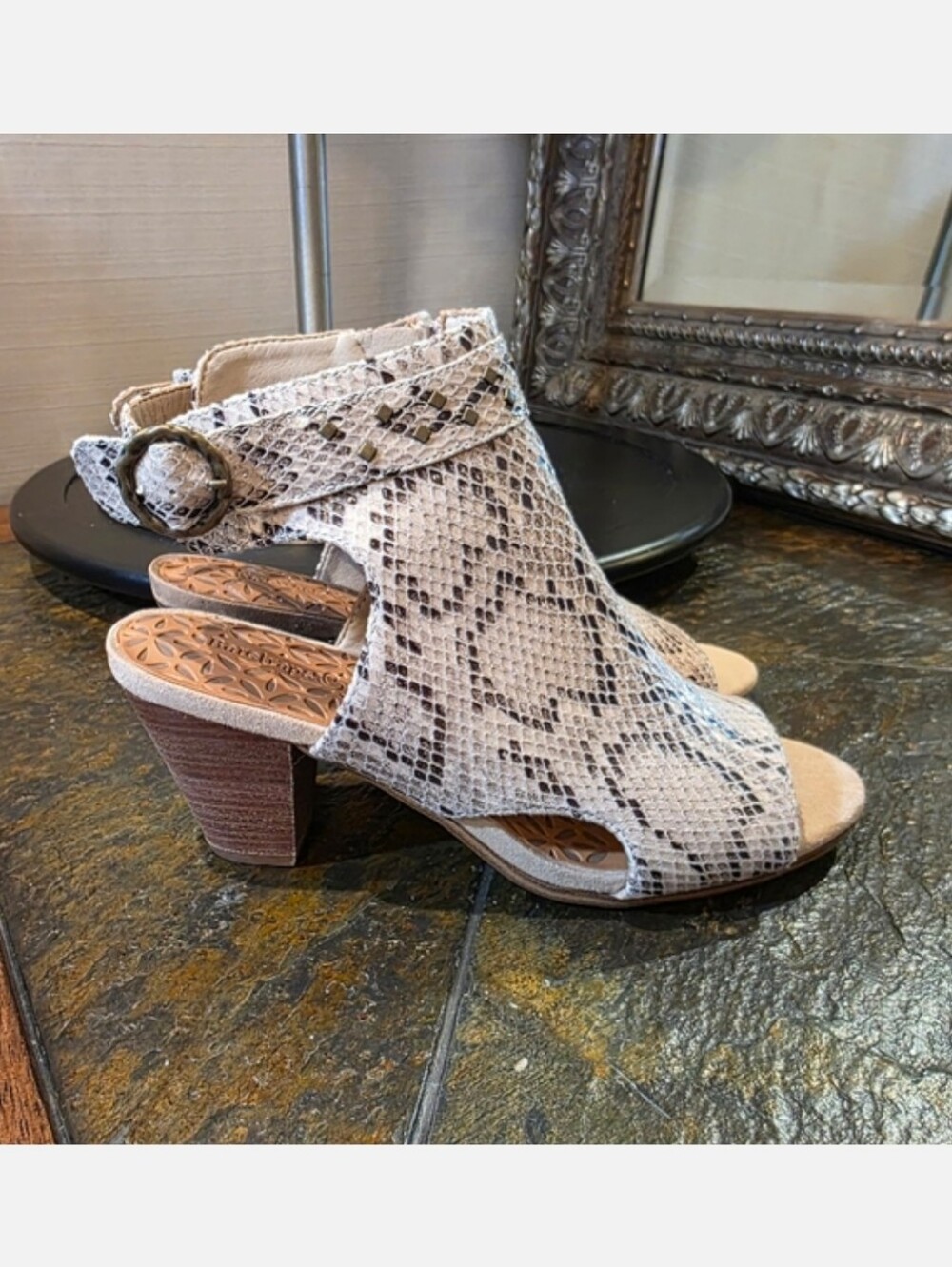 BareTraps "Reining" Snakeskin Print Open-Toe Heeled Ankle Boots. Sz 8M. EUC!